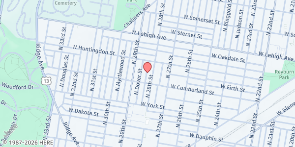 Map showing Playstreet 2500 N. Newkirk St. (Summer Meal Site) at 2531 N. Newkirk St., Philadelphia, PA