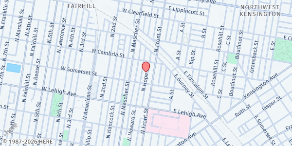 Map showing Playstreet 2800 N. Hope St. at 2832 N. Hope St., Philadelphia, PA