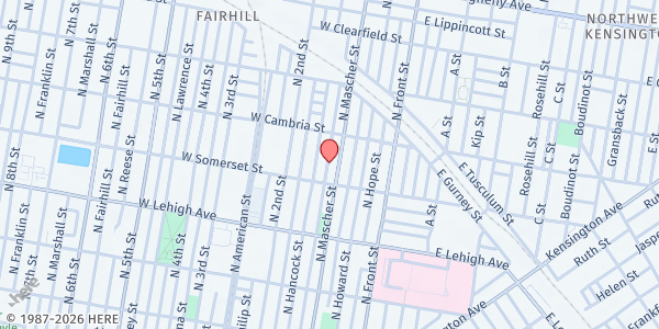 Map showing Playstreet 2800 N. Mutter St. at 2827 N. Mutter St., Philadelphia, PA