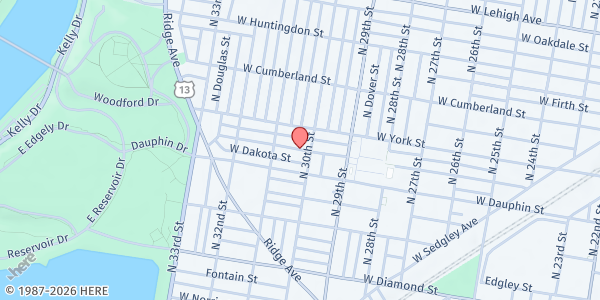 Map showing Playstreet 3000 W Gordon St at 3012 W Gordon St., Philadelphia, PA