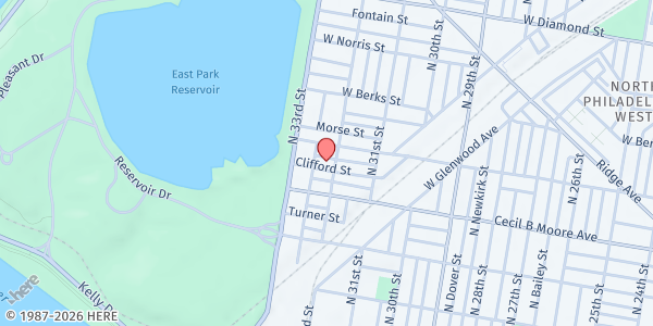 Map showing Playstreet 3200 Clifford St at 3209 Clifford St, Philadelphia, PA