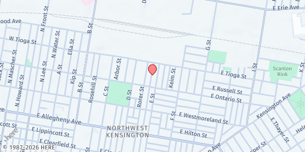 Map showing Playstreet 3400 Hartville St. at 3427 Hartville St., Philadelphia, PA