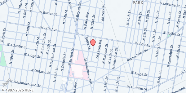 Map showing Playstreet 3600 N. Camac St. at 3624 N. Camac St., Philadelphia, PA