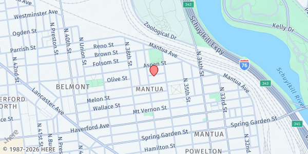 Map showing Playstreet 3600 Olive St at 3620 Olive Street, Philadelphia, PA