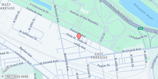 Map showing Playstreet 4200 Viola St. at 4211 Viola Street, Philadelphia, PA