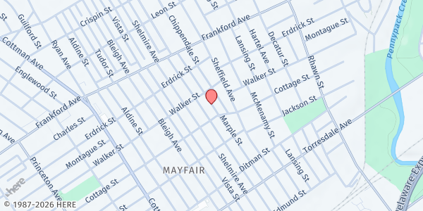 Map showing Playstreet 4300 Marple St. at 4336 Marple St., Philadelphia, PA