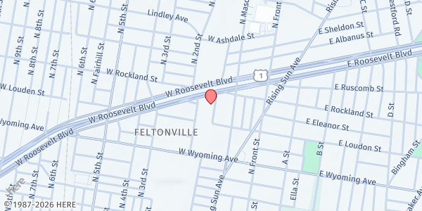 Map showing Playstreet 4800 N. Palethorp St at 4840 Palethorp St, Philadelphia, PA