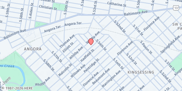 Map showing Playstreet 5400 Malcolm St. at 5435 Malcolm St., Philadelphia, PA