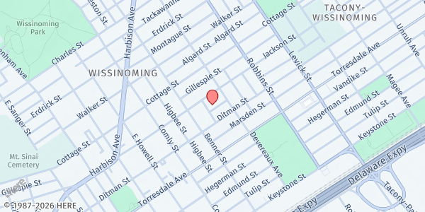 Map showing Playstreet 6100 Glenloch St. at 6122 Glenloch St., Philadelphia, PA