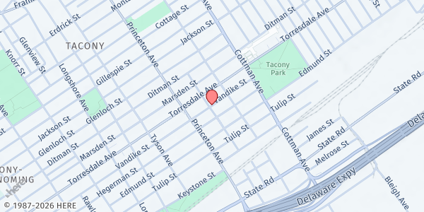 Map showing Playstreet 7100 Vandike St. at 7135 Vandike St., Philadelphia, PA