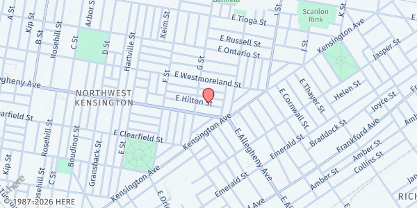 Map showing Playstreet 800 E. Hilton street at 827 E. Hilton street, Philadelphia, PA