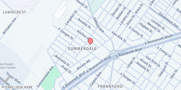 Map showing Playstreet 900 Carver St (Summer Meal Site) at 971 Carver St, Philadelphia, PA