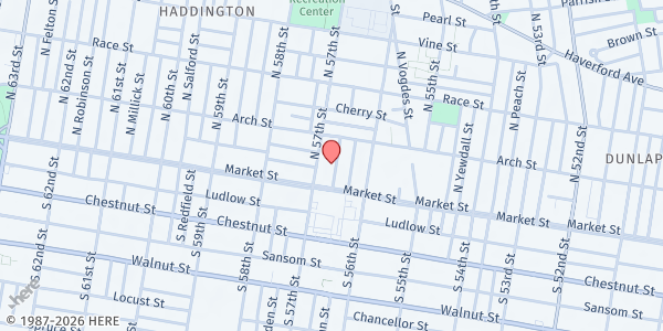 Map showing Playstreet Unit Blk 20 N. Frazier St. at 28 N Frazier St., Philadelphia, PA