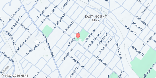 Map showing Pleasant Playground at 6757 Chew Ave., Philadelphia, PA