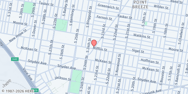 Map showing Powell's Creative Kids at 1848 Point Breeze Ave, Philadelphia, PA