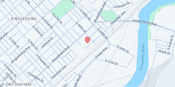 Map showing Reba Brown Apartments at 1450 South 50th Street, Philadelphia, PA