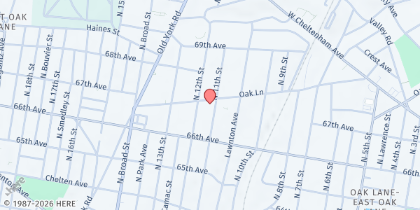 Map showing Refuge Evangelical Baptist Church at 1100 Oak Lane Ave., Philadelphia, PA