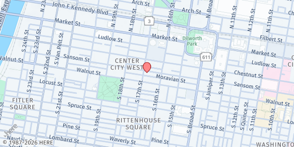 Map showing Resurrection Philadelphia - South 17th Street at 123 South 17th Street, Philadelphia, PA