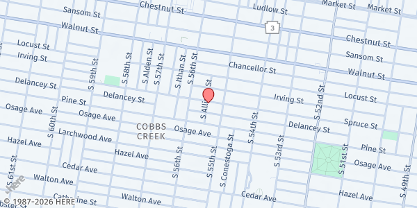 Map showing Roslyn's Romper Room at 5526 Spruce St., Philadelphia, PA