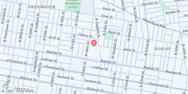 Map showing Salvation Army Booth Manor at 5522 Arch St, Philadelphia, PA