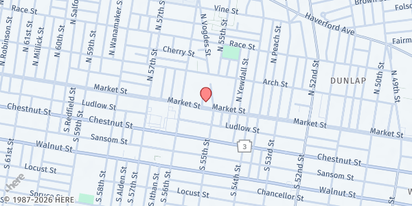 Map showing Salvation Army - West Philadelphia at 5501 Market Street, Philadelphia, PA