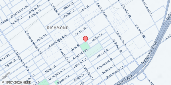 Map showing Samuel Recreation Center at 3539 Gaul St., Philadelphia, PA