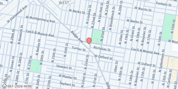 Map showing Sanctuary Farm Phila Farm Stand at 1622 North 22nd Street, Philadelphia, PA