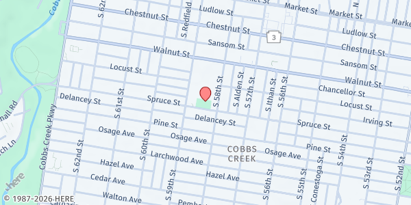 Map showing Sayre Morris Recreation Center at 5835 Spruce St., Philadelphia, PA