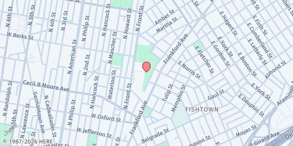 Map showing Shissler Recreation Center at 1800 Blair St., Philadelphia, PA