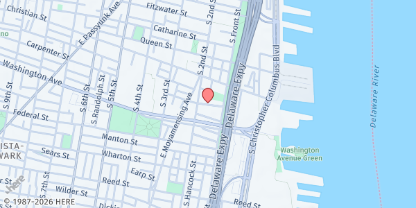 Map showing Shot Tower Recreation Center at 131 Carpenter St., Philadelphia, PA