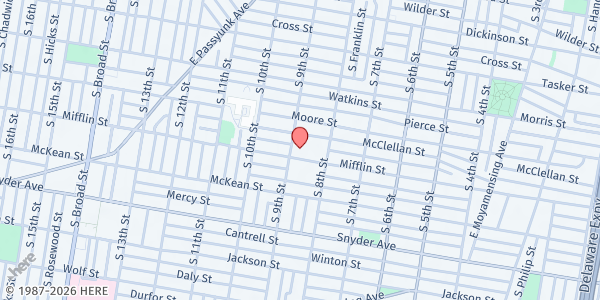 Map showing Southwark School at 1832 S. 8th St, Philadelphia, PA