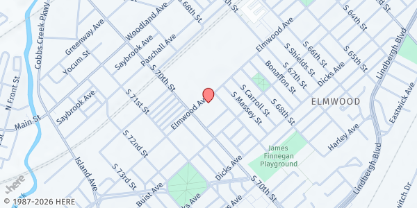 Map showing Southwest Senior Center at 6916 Elmwood Ave., Philadelphia, PA
