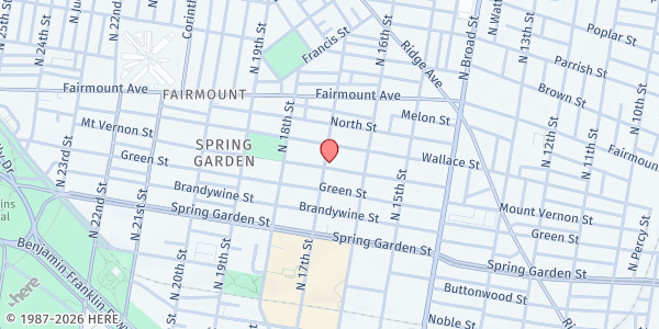 Map showing Spring Garden CDC at 601 N. 17th St., Philadelphia, PA