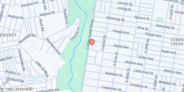 Map showing St. Cyprian Church - Helping Hands at 525 South Cobbs Creek Pkwy., Philadelphia, PA