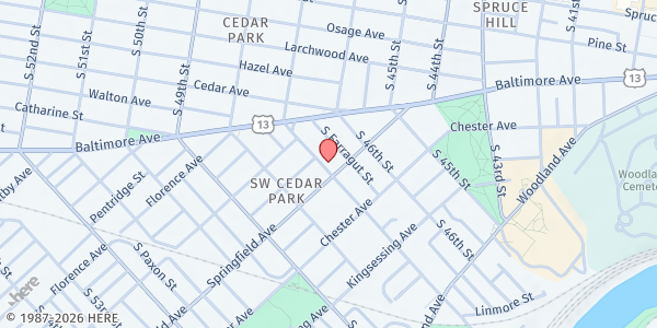 Map showing St. Francis de Sales School at 917 S 47th St, Philadelphia, PA