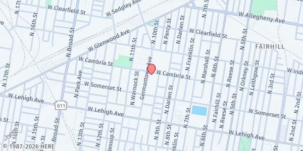 Map showing St John's Memorial Baptist Church at 2853 Germantown Ave, Philadelphia, PA