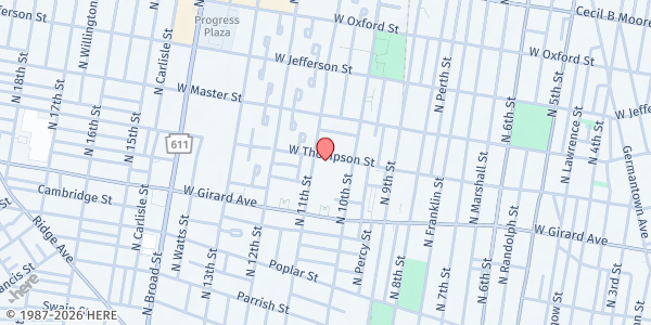 Map showing St. Malachy School at 1012 W. Thompson St., Philadelphia, PA