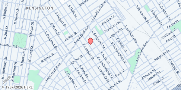 Map showing St. Michael's Lutheran Church at 2139 E. Cumberland St., Philadelphia, PA
