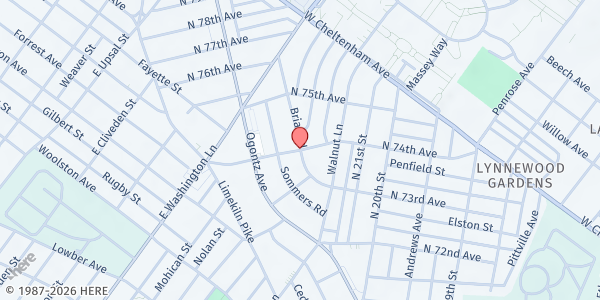 Map showing St. Peter's Evangelical Lutheran Church at 2167 74th Ave., Philadelphia, PA