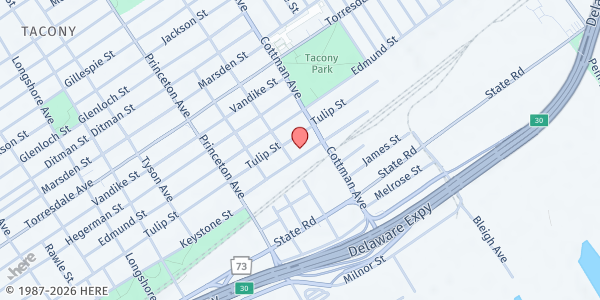 Map showing Star of Hope Baptist Church at 7212 Keystone St., Philadelphia, PA