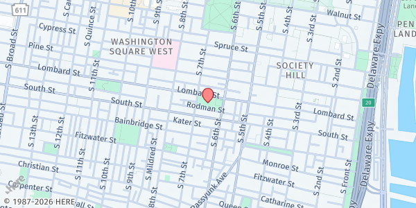 Map showing Starr Garden Playground at 600 Lombard St, Philadelphia, PA