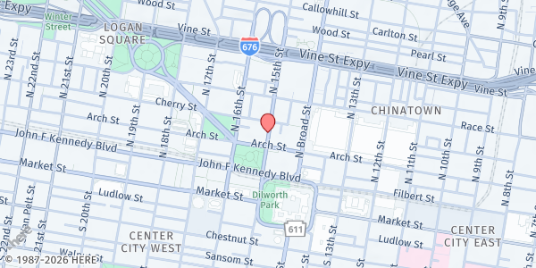 Map showing The Everywhere Project (Love Park) at North 15th Street, Philadelphia, PA