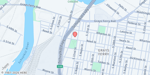 Map showing The Salvation Army - Philadelphia Central at 3225 Reed St., Philadelphia, PA