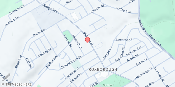 Map showing The Salvation Army - Philadelphia Roxborough Corps at 6730 Ridge Ave., Philadelphia, PA