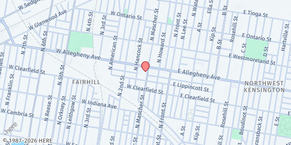 Map showing The Salvation Army - Philadelphia Tabernacle at 3150 N. Mascher St., Philadelphia, PA