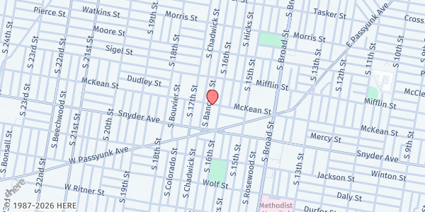 Map showing Tiaerrah's Playhouse Inc - Main Location at 1610 McKean St., Philadelphia, PA