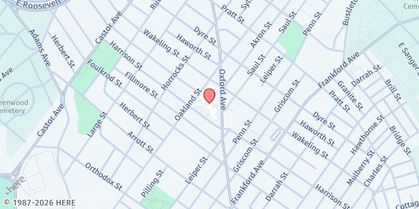 Map showing Turning Points - Frankford High School-Oakland Street Entrance at 5000 Oxford Ave., Philadelphia, PA