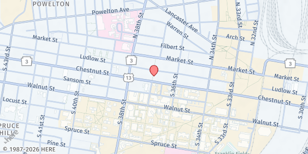 Map showing University Lutheran Church - Feast Incarnate at 3637 Chestnut St., Philadelphia, PA