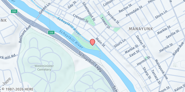 Map showing Venice Island Performing Arts Recreation Center at 7 Lock St., Philadelphia, PA