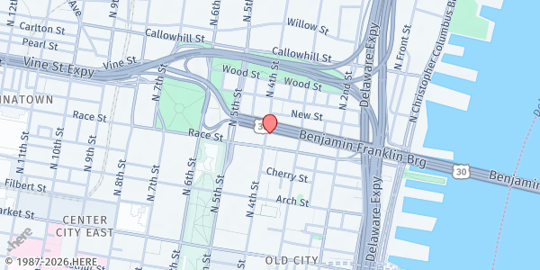 Map showing Veterans Multi-Service Center at 213-217 N 4th St, Philadelphia, PA